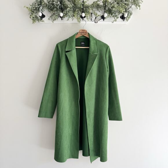 Zara Green Suede Long Jacket Small Limited Edition VV3149 - Picture 1 of 4